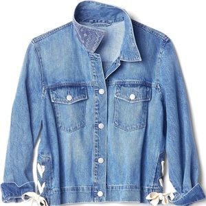 GAP Tie Icon Denim Vintage Look Jean Jacket